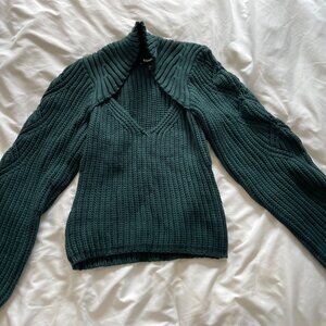 Express Sweater Long Sleeves Pullover V-neck Chunky Knit Green Womens Medium